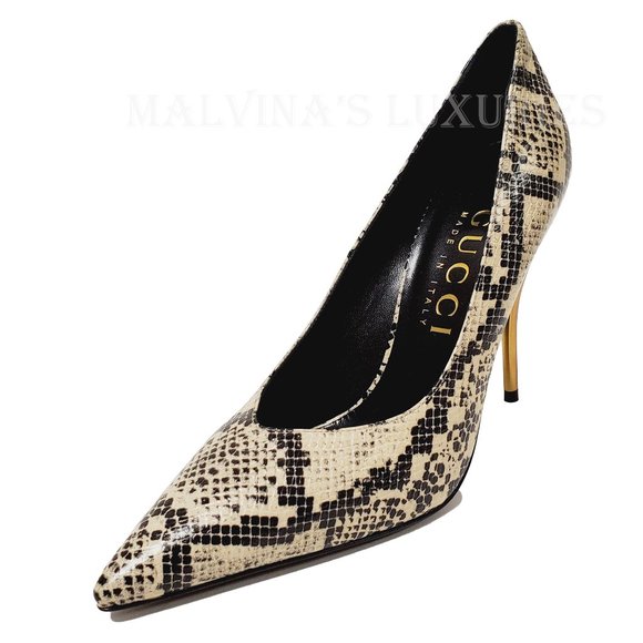 GUCCI SHOES PYTHON PRINT METAL 105mm HIGH HEEL PUMPS - Picture 6 of 14